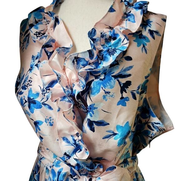 JESSICA HOWARD Easter Dress Pink Blue Floral Sleeveless Ruffled Wrap Size 18W - Picture 6 of 13